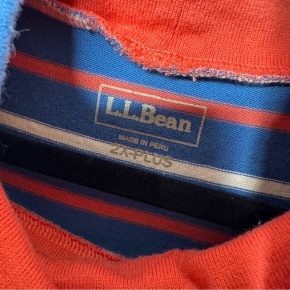 L.L.BEAN / orange white blue striped rugby mock neck pullover sweatshirt / 2X - Picture 5 of 8